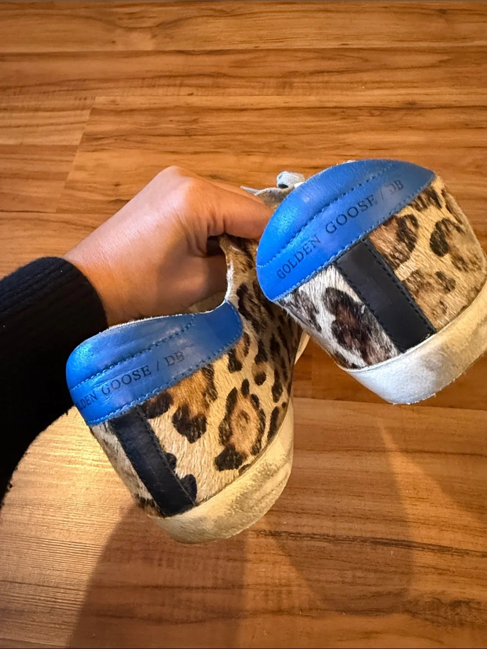 Golden Goose Leopard Sneakers with Blue Heel - GGDB Tag Visible - size 9